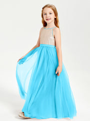 Sequined Top Long Tulle Junior Bridesmaid Gown Pool