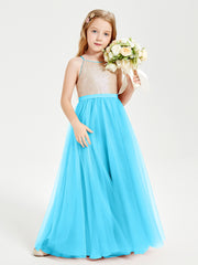 Sequined Top Long Tulle Junior Bridesmaid Gown Pool