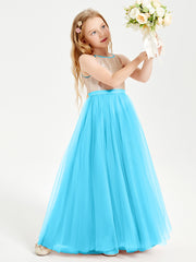 Sequined Top Long Tulle Junior Bridesmaid Gown Pool