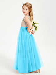 Sequined Top Long Tulle Junior Bridesmaid Gown Pool
