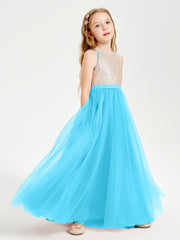 Sequined Top Long Tulle Junior Bridesmaid Gown Pool