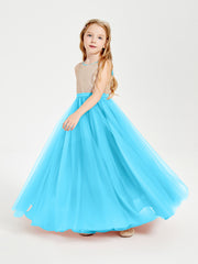 Sequined Top Long Tulle Junior Bridesmaid Gown Pool