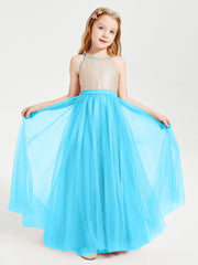 Sequined Top Long Tulle Junior Bridesmaid Gown Pool