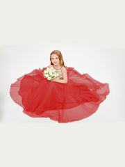 Sequined Top Long Tulle Junior Bridesmaid Gown Red