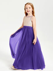 Sequined Top Long Tulle Junior Bridesmaid Gown Regency