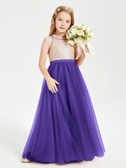 Sequined Top Long Tulle Junior Bridesmaid Gown Regency