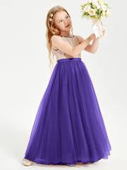 Sequined Top Long Tulle Junior Bridesmaid Gown Regency