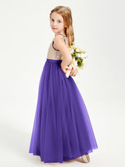 Sequined Top Long Tulle Junior Bridesmaid Gown Regency