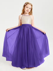 Sequined Top Long Tulle Junior Bridesmaid Gown Regency