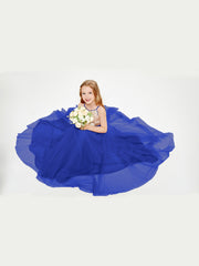 Sequined Top Long Tulle Junior Bridesmaid Gown Royal Blue