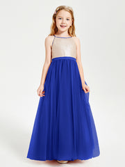 Sequined Top Long Tulle Junior Bridesmaid Gown Royal Blue