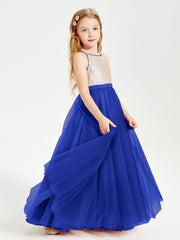 Sequined Top Long Tulle Junior Bridesmaid Gown Royal Blue