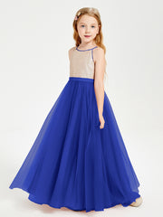 Sequined Top Long Tulle Junior Bridesmaid Gown Royal Blue