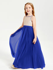 Sequined Top Long Tulle Junior Bridesmaid Gown Royal Blue