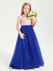 Sequined Top Long Tulle Junior Bridesmaid Gown Royal Blue