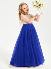 Sequined Top Long Tulle Junior Bridesmaid Gown Royal Blue