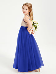 Sequined Top Long Tulle Junior Bridesmaid Gown Royal Blue