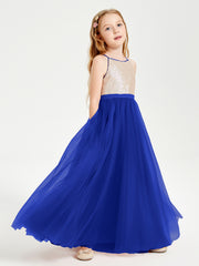 Sequined Top Long Tulle Junior Bridesmaid Gown Royal Blue