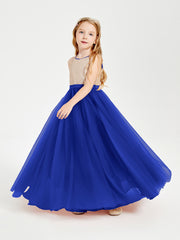Sequined Top Long Tulle Junior Bridesmaid Gown Royal Blue