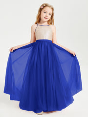 Sequined Top Long Tulle Junior Bridesmaid Gown Royal Blue