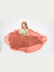 Sequined Top Long Tulle Junior Bridesmaid Gown Rust