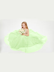 Sequined Top Long Tulle Junior Bridesmaid Gown Sage