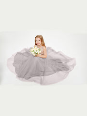 Sequined Top Long Tulle Junior Bridesmaid Gown Silver