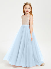 Sequined Top Long Tulle Junior Bridesmaid Gown Sky Blue