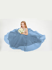 Sequined Top Long Tulle Junior Bridesmaid Gown Slate Blue