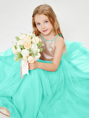 Sequined Top Long Tulle Junior Bridesmaid Gown Spa