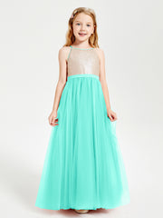 Sequined Top Long Tulle Junior Bridesmaid Gown Spa
