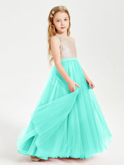 Sequined Top Long Tulle Junior Bridesmaid Gown Spa