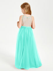 Sequined Top Long Tulle Junior Bridesmaid Gown Spa