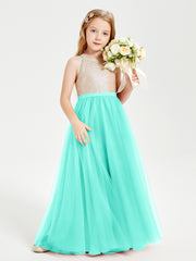 Sequined Top Long Tulle Junior Bridesmaid Gown Spa