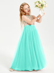Sequined Top Long Tulle Junior Bridesmaid Gown Spa