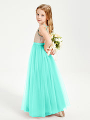 Sequined Top Long Tulle Junior Bridesmaid Gown Spa