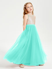 Sequined Top Long Tulle Junior Bridesmaid Gown Spa