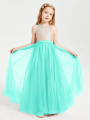 Sequined Top Long Tulle Junior Bridesmaid Gown Spa