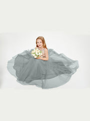 Sequined Top Long Tulle Junior Bridesmaid Gown Steel Grey