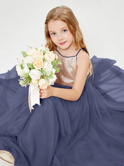 Sequined Top Long Tulle Junior Bridesmaid Gown Stormy