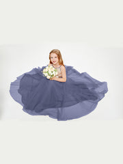 Sequined Top Long Tulle Junior Bridesmaid Gown Stormy