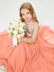 Sequined Top Long Tulle Junior Bridesmaid Gown Sunset