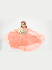 Sequined Top Long Tulle Junior Bridesmaid Gown Sunset