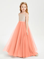 Sequined Top Long Tulle Junior Bridesmaid Gown Sunset