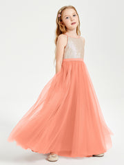 Sequined Top Long Tulle Junior Bridesmaid Gown Sunset