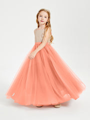 Sequined Top Long Tulle Junior Bridesmaid Gown Sunset