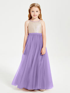 Sequined Top Long Tulle Junior Bridesmaid Gown Tahiti