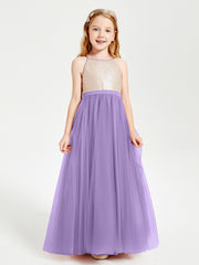 Sequined Top Long Tulle Junior Bridesmaid Gown Tahiti