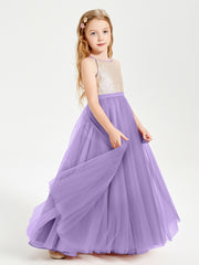 Sequined Top Long Tulle Junior Bridesmaid Gown Tahiti