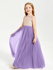 Sequined Top Long Tulle Junior Bridesmaid Gown Tahiti